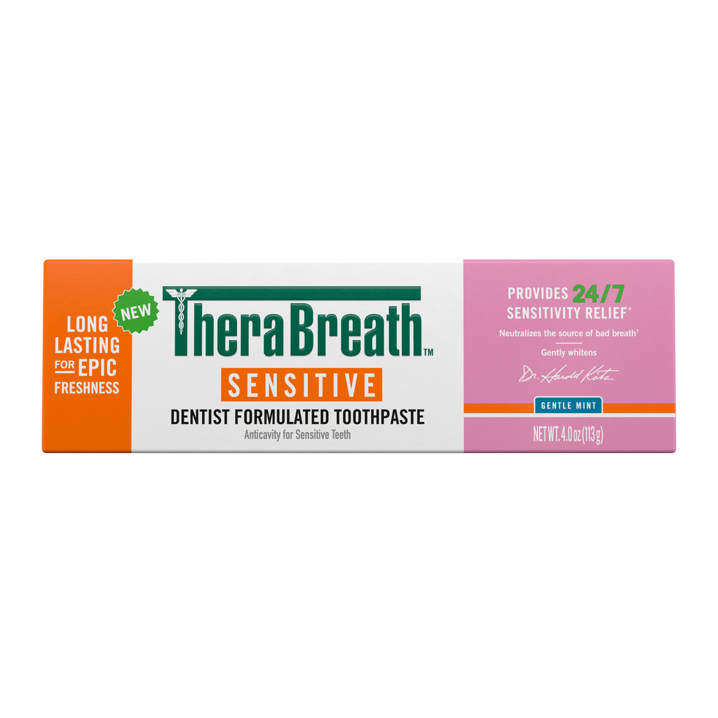 TheraBreath Sensitive Toothpaste, 24/7 Sensitivity Relief (1), With Fluoride for Anticavity Protection, Gentle Mint, 4 Oz CcHA
